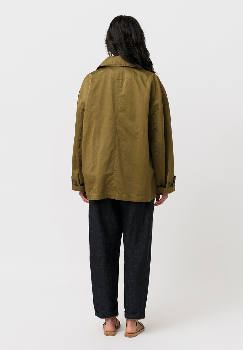 Forme d'Expression Cotton & Linen Caban Jacket in Khaki Green