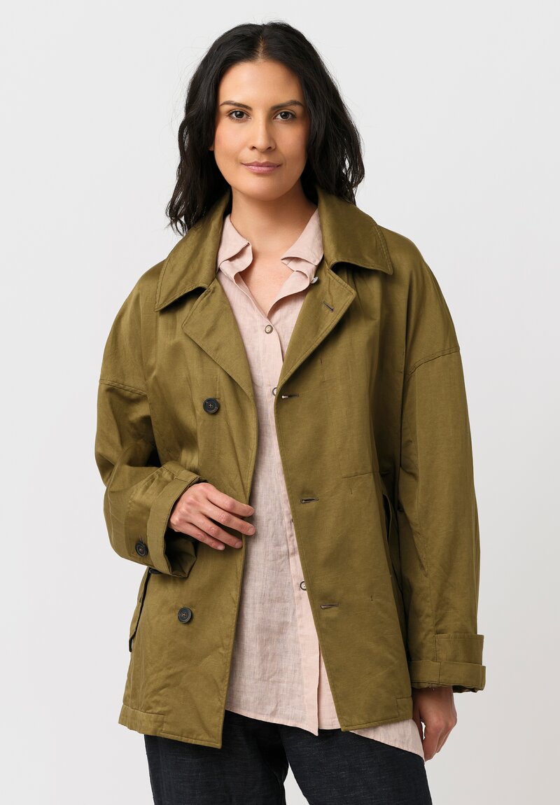 Forme d'Expression Cotton & Linen Caban Jacket in Khaki Green