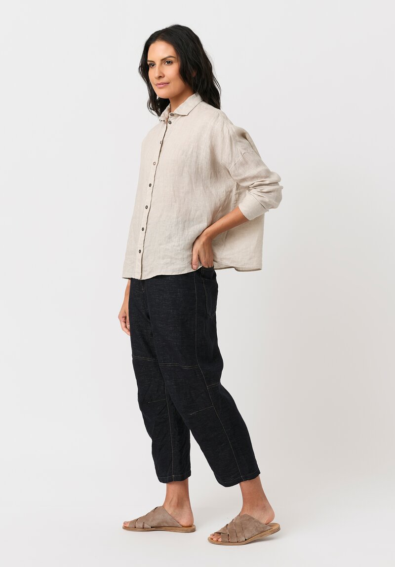 Forme d'Expression Linen & Cotton Baggy 5 Pocket Pants in Indigo