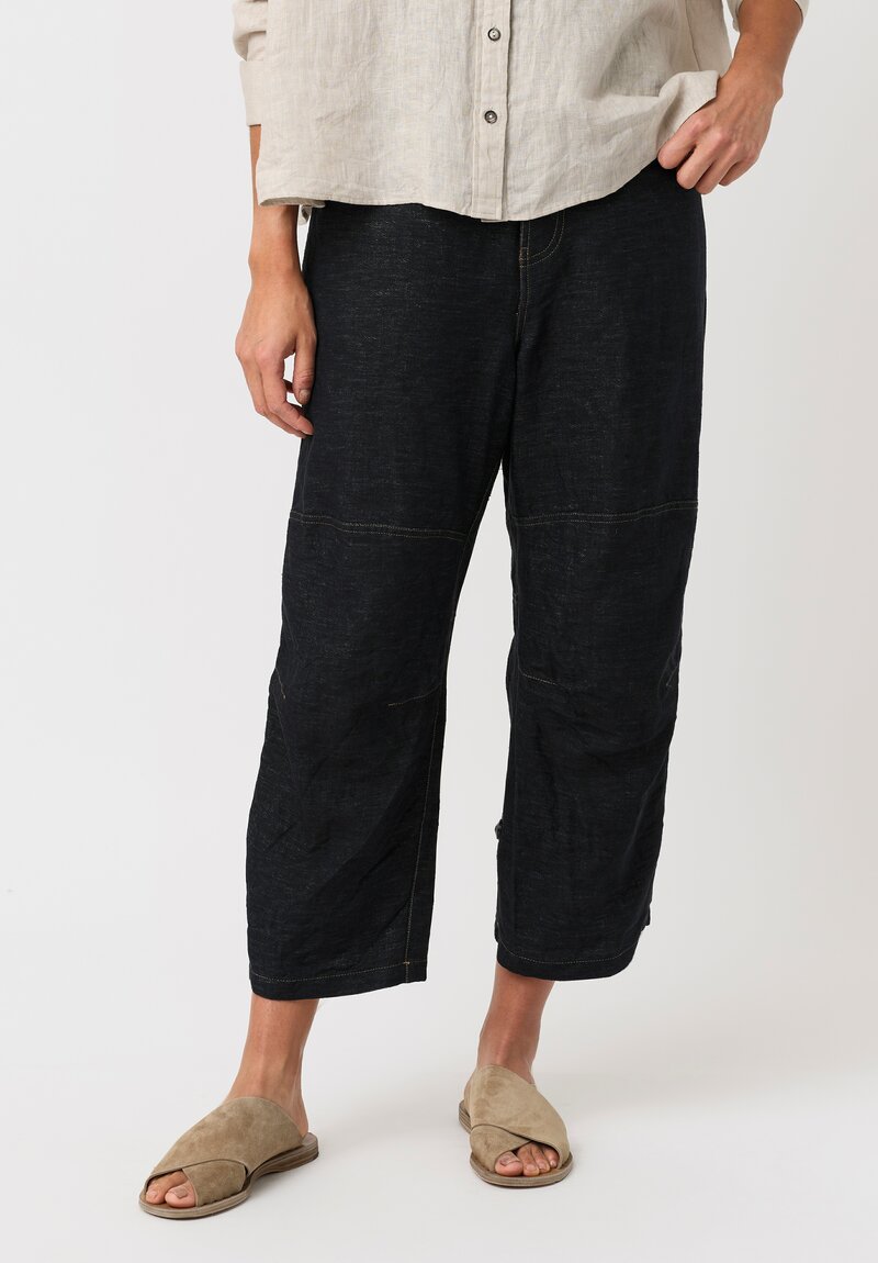 Forme d'Expression Linen & Cotton Baggy 5 Pocket Pants in Indigo