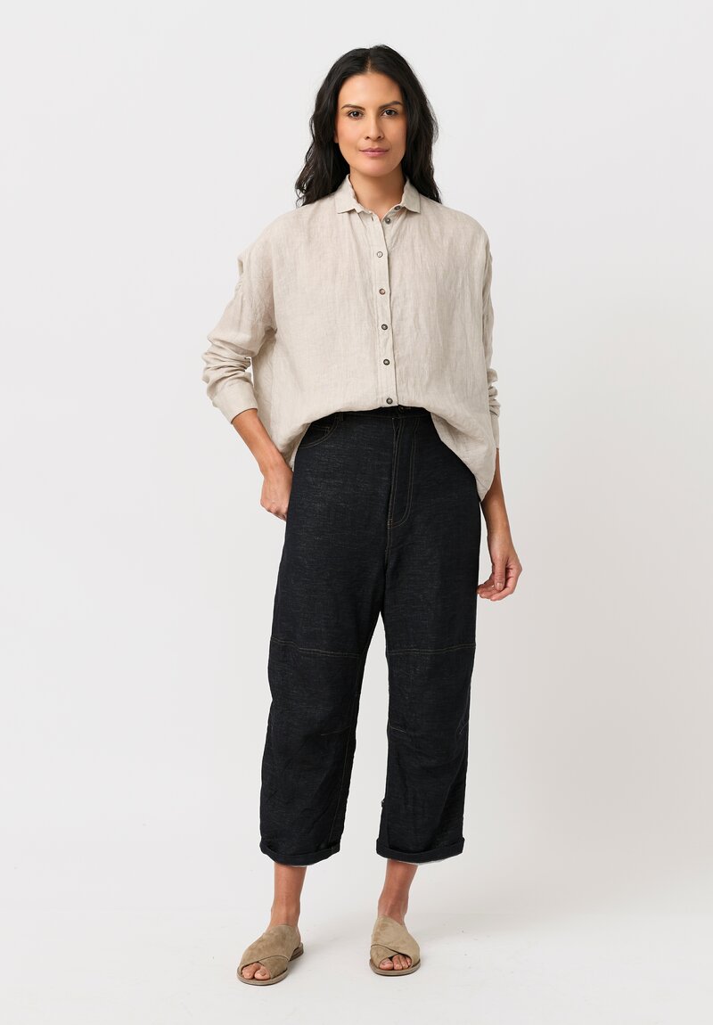 Forme d'Expression Linen & Cotton Baggy 5 Pocket Pants in Indigo