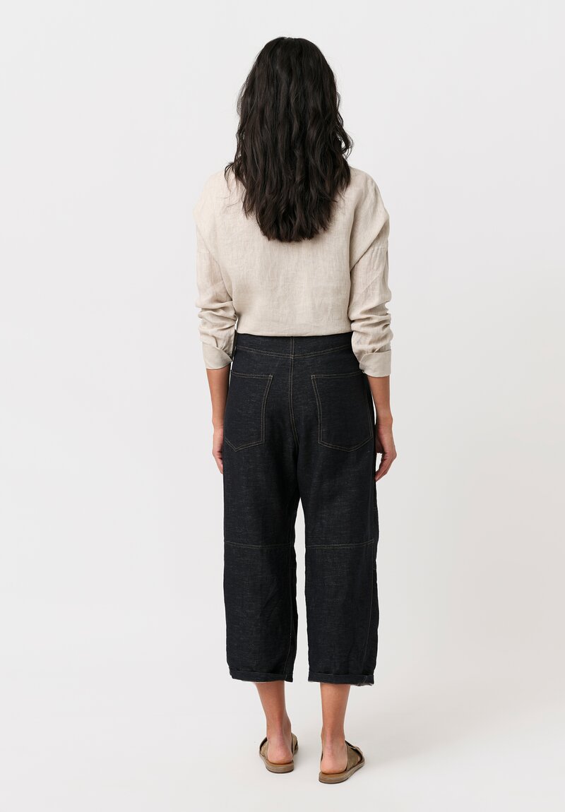 Forme d'Expression Linen & Cotton Baggy 5 Pocket Pants in Indigo