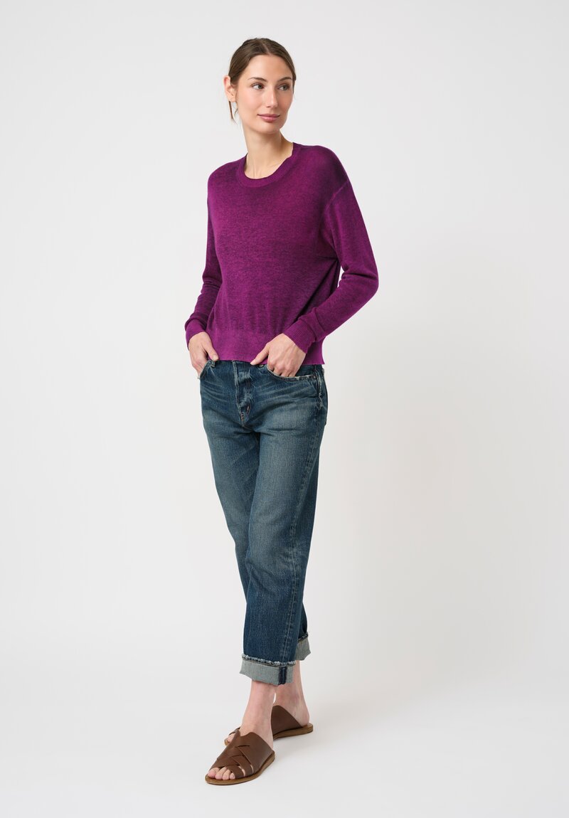 Avant Toi Cashmere Ribbed Hem Girocollo Sweater in Nero & Orchid Purple