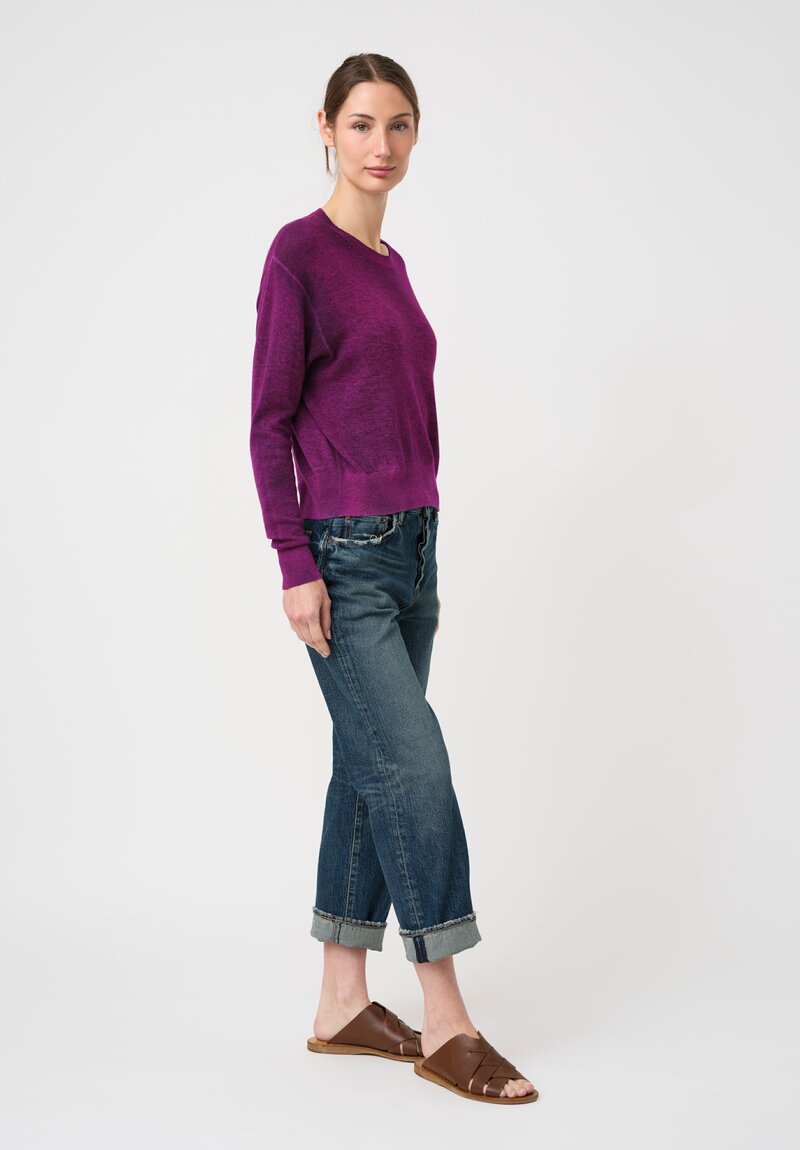 Avant Toi Cashmere Ribbed Hem Girocollo Sweater in Nero & Orchid Purple