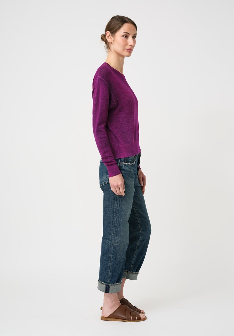 Avant Toi Cashmere Ribbed Hem Girocollo Sweater in Nero & Orchid Purple