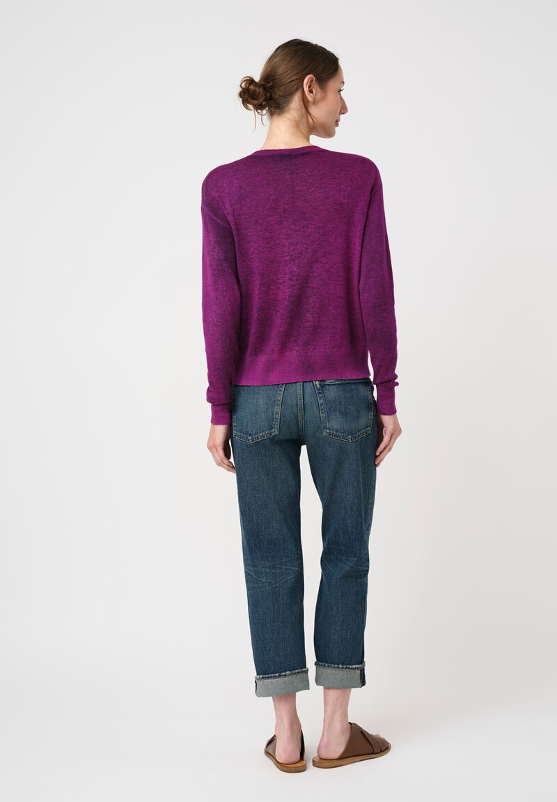 Avant Toi Cashmere Ribbed Hem Girocollo Sweater in Nero & Orchid Purple
