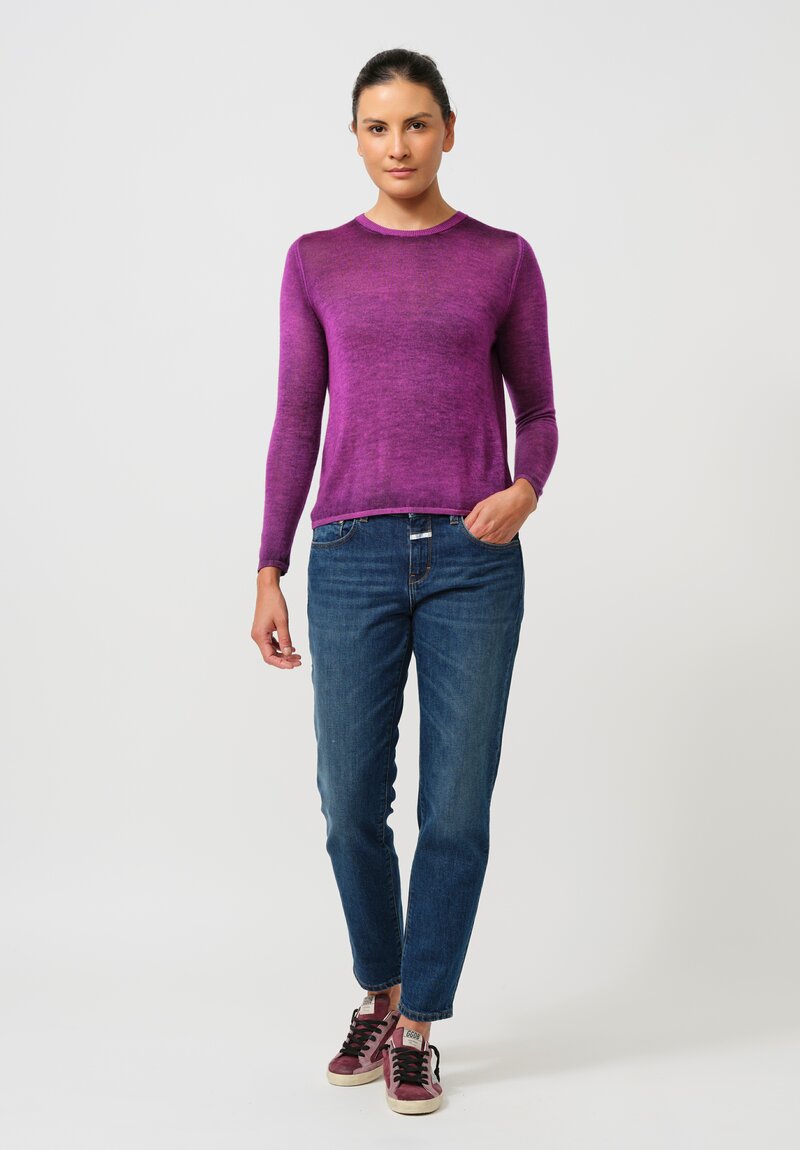 Avant Toi Cashmere & Silk Nuova Barchetta Sweater in Nero & Orchid Purple