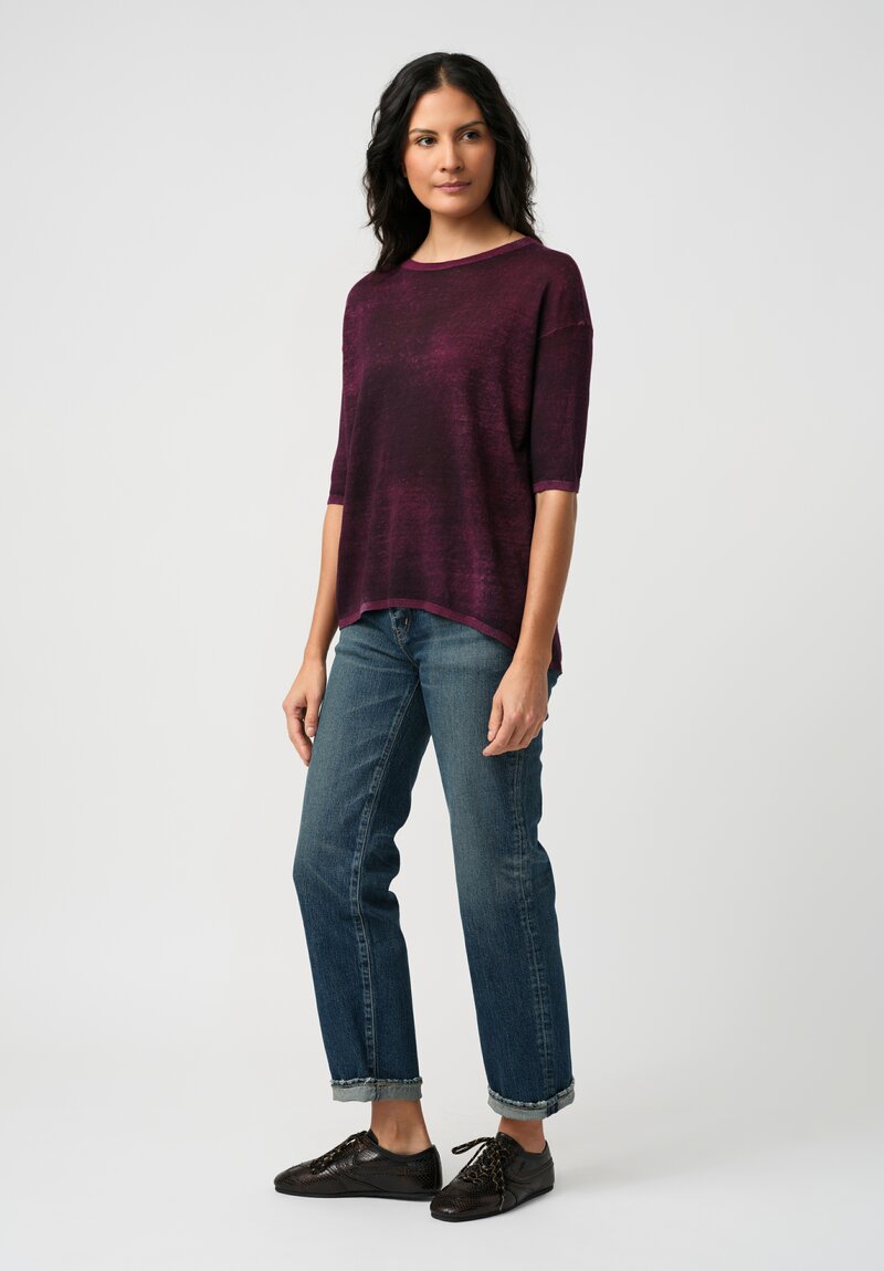 Avant Toi Linen Knitted Pullover Top in Nero & Sichuan Pink