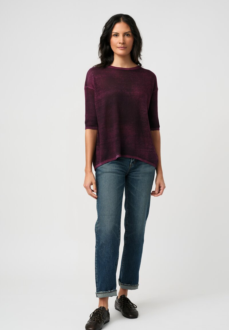 Avant Toi Linen Knitted Pullover Top in Nero & Sichuan Pink