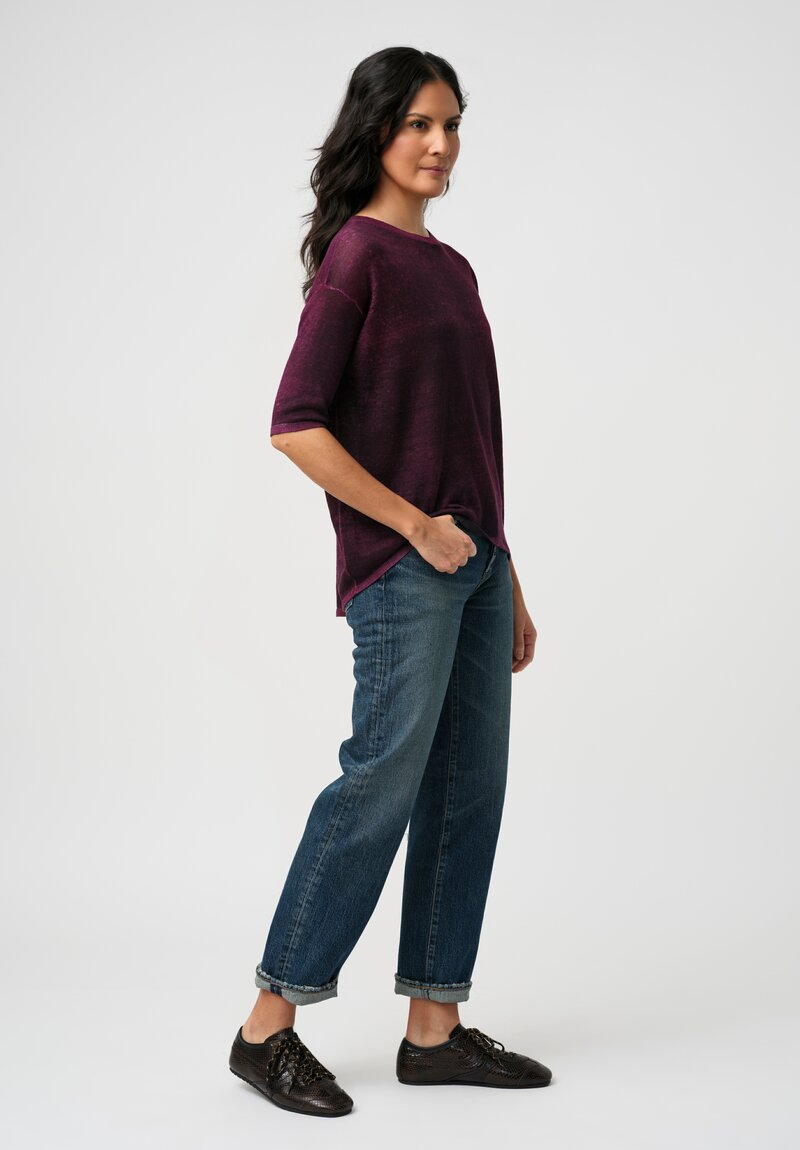 Avant Toi Linen Knitted Pullover Top in Nero & Sichuan Pink