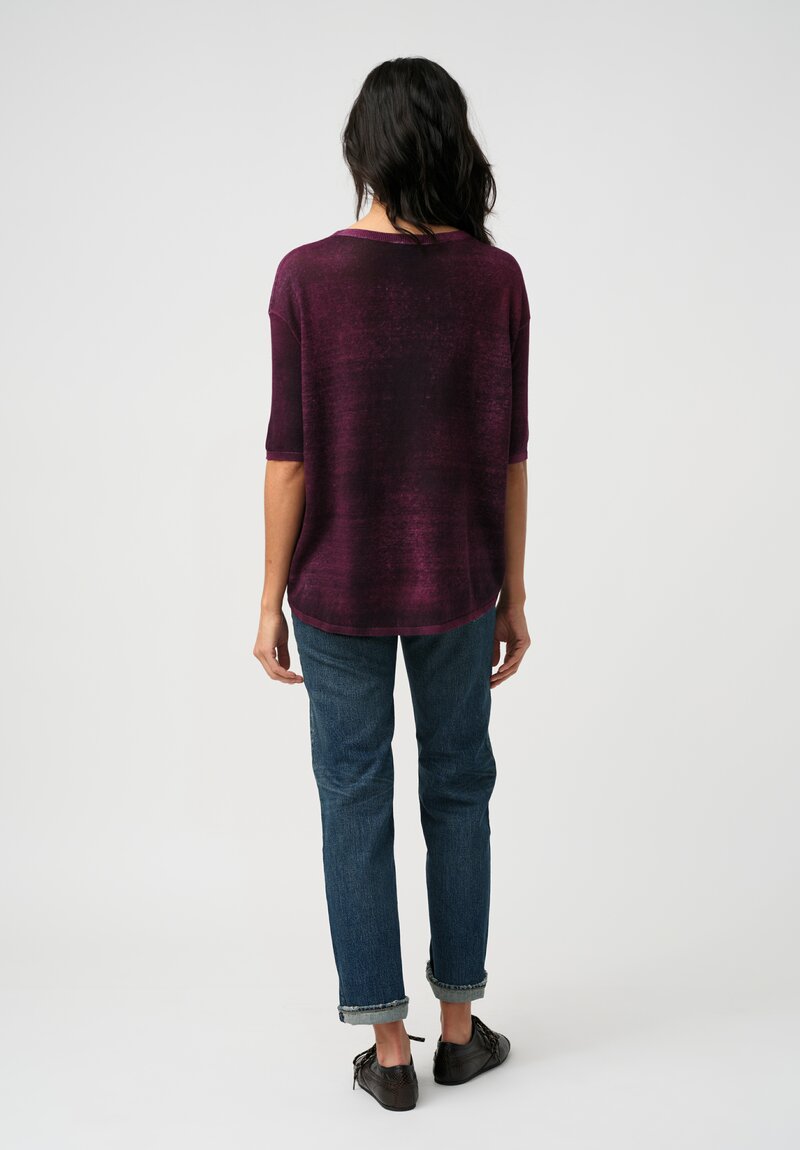Avant Toi Linen Knitted Pullover Top in Nero & Sichuan Pink