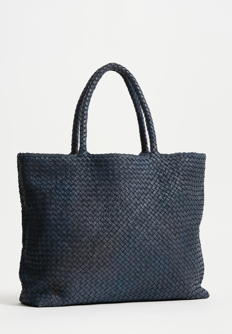Officine Creative Woven Leather Large Class Tote Bag in Indaco Blue
