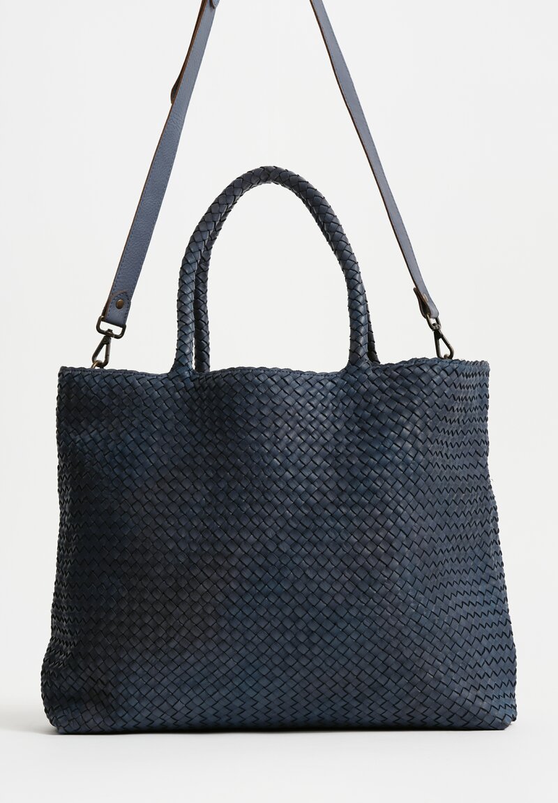 Officine Creative Woven Leather Large Class Tote Bag in Indaco Blue