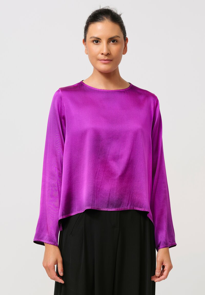 Avant Toi Round Neck Maglia Silk Top in Nero & Orchid Purple