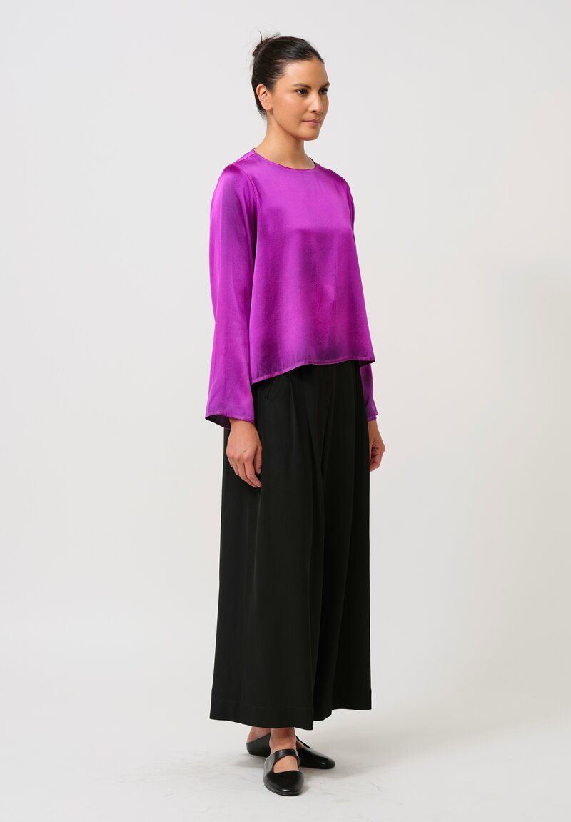 Avant Toi Round Neck Maglia Silk Top in Nero & Orchid Purple