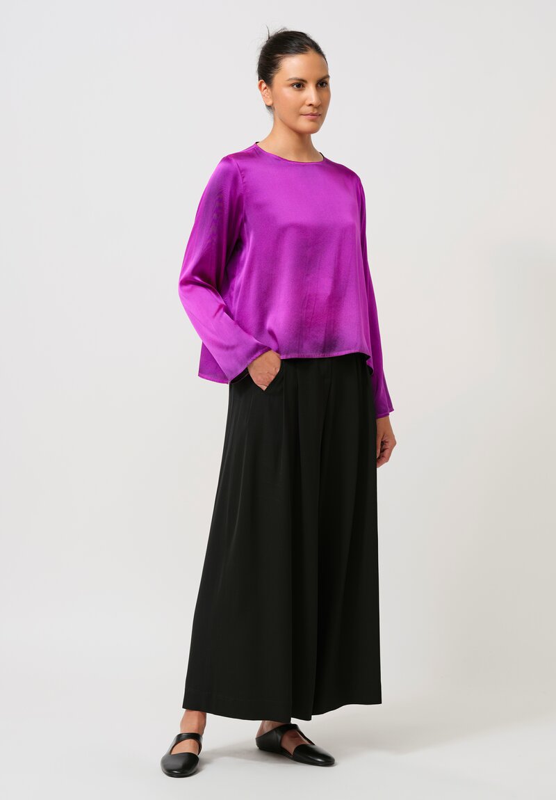 Avant Toi Round Neck Maglia Silk Top in Nero & Orchid Purple