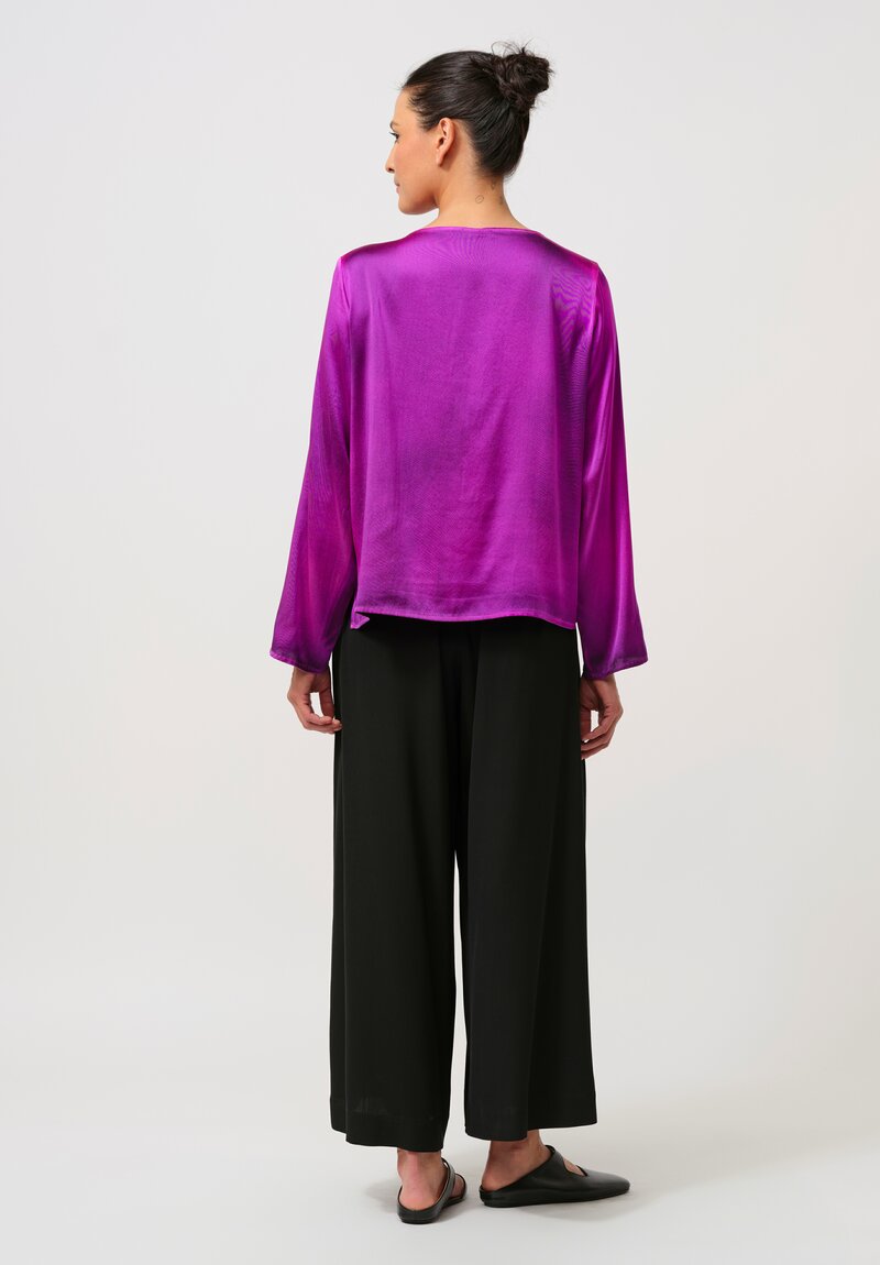 Avant Toi Round Neck Maglia Silk Top in Nero & Orchid Purple