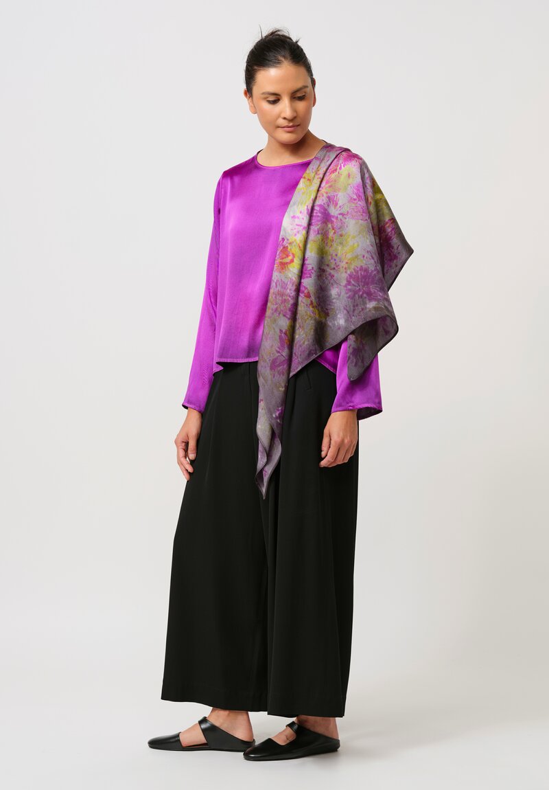 Avant Toi Round Neck Maglia Silk Top in Nero & Orchid Purple