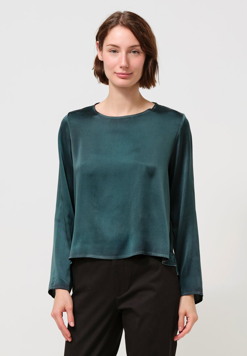 Avant Toi Round Neck Maglia Silk Top in Nero & Verde Frame