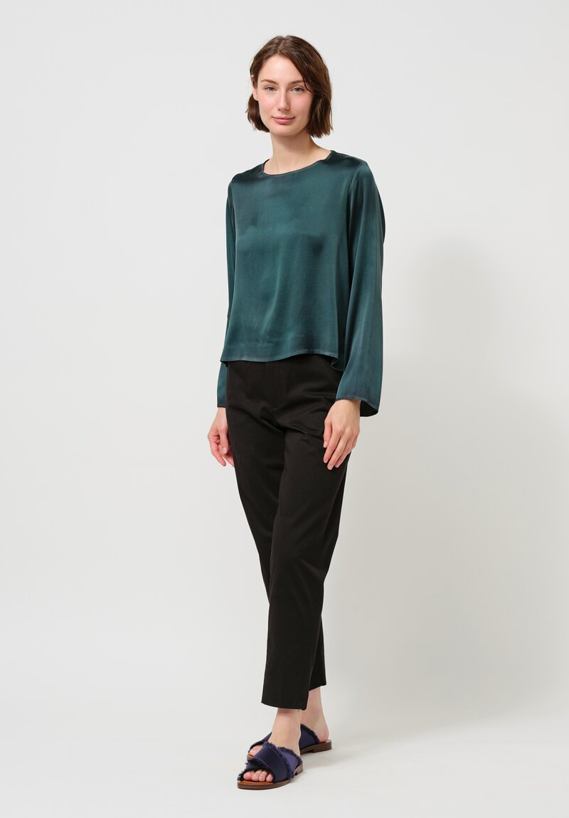 Avant Toi Round Neck Maglia Silk Top in Nero & Verde Frame