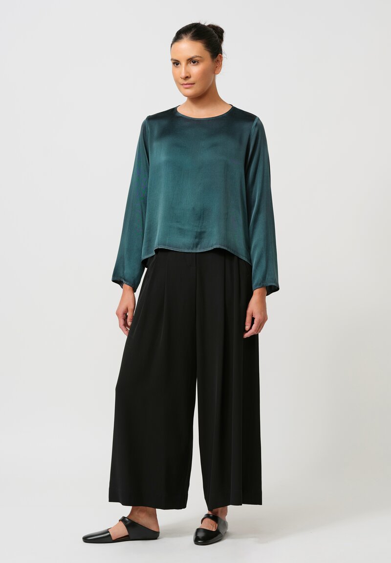 Avant Toi Round Neck Maglia Silk Top in Nero & Verde Frame
