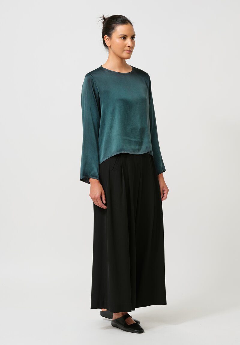 Avant Toi Round Neck Maglia Silk Top in Nero & Verde Frame