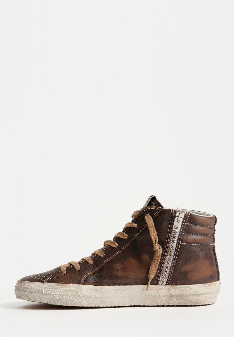 Golden Goose Leather Slide Sneakers with Studded Wave in Brown