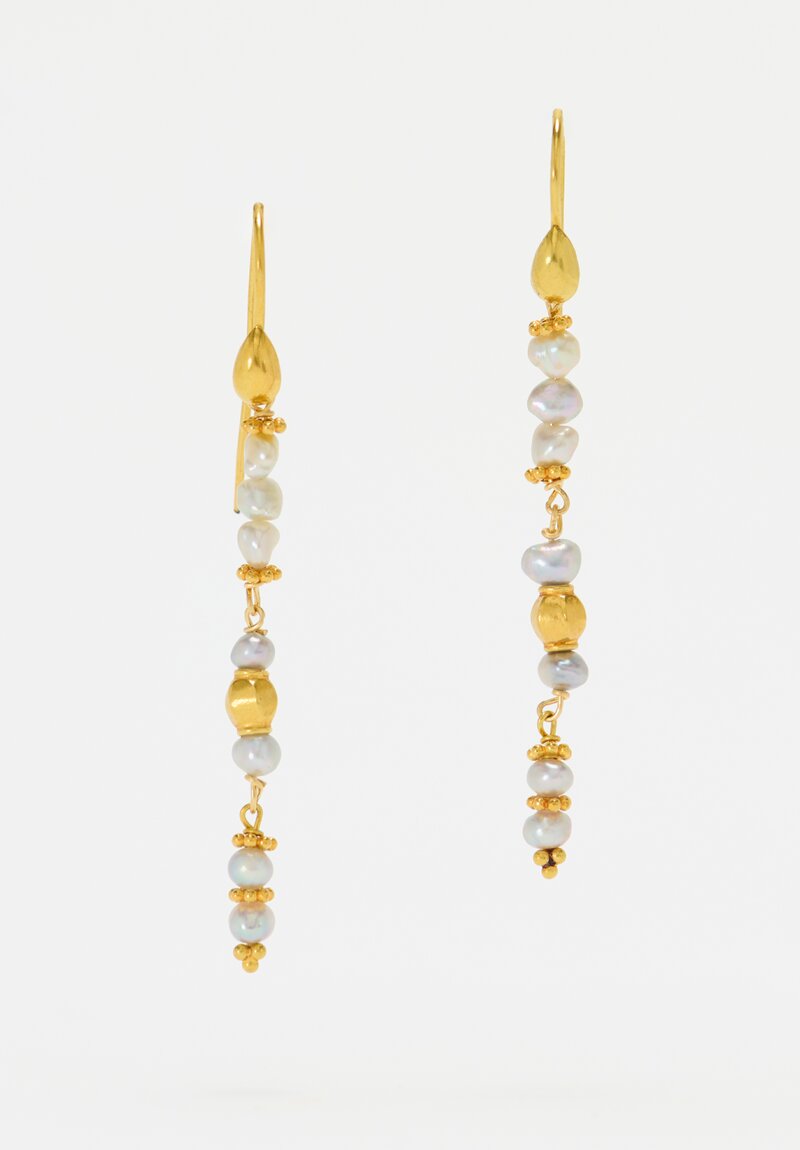 Greig Porter 18K Starburst Faceted Rounds & Keshi Pearls Dangle Earrings 2"