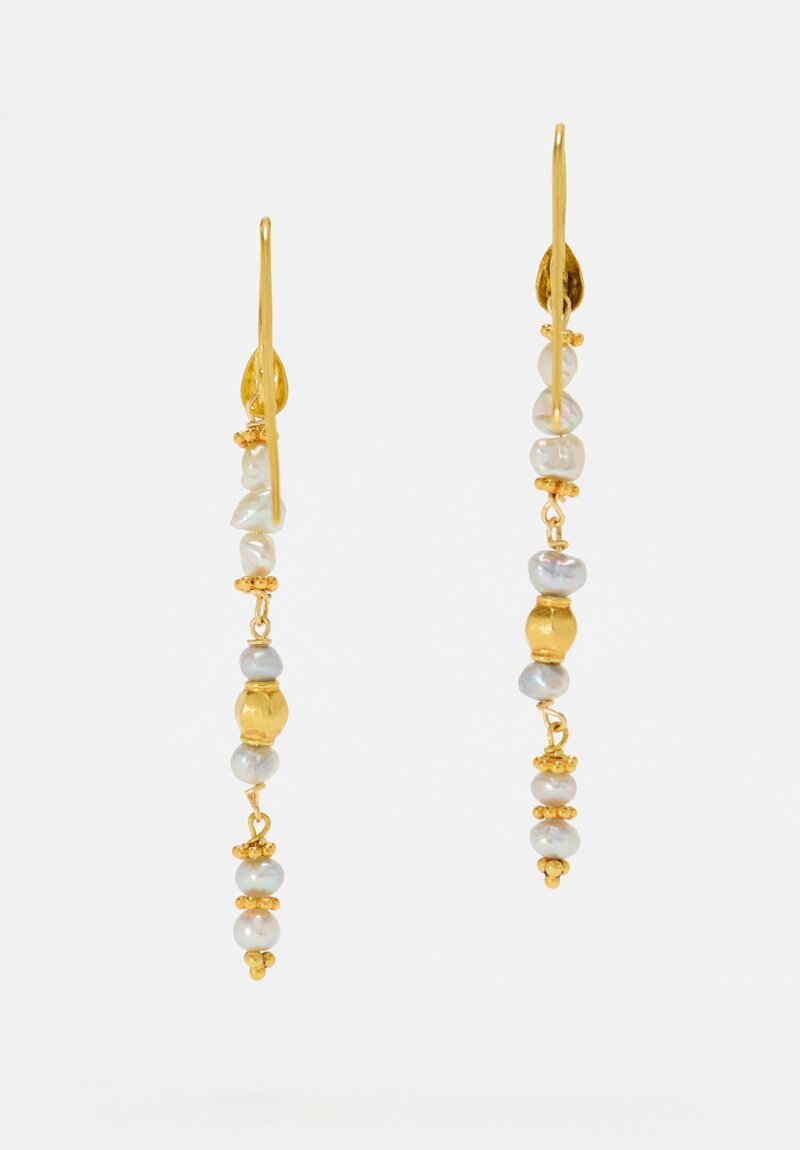 Greig Porter 18K Starburst Faceted Rounds & Keshi Pearls Dangle Earrings 2"