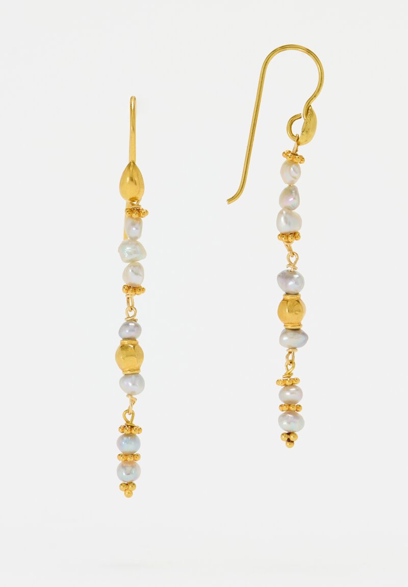 Greig Porter 18K Starburst Faceted Rounds & Keshi Pearls Dangle Earrings 2"