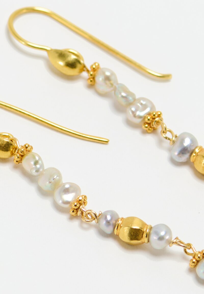 Greig Porter 18K Starburst Faceted Rounds & Keshi Pearls Dangle Earrings 2"