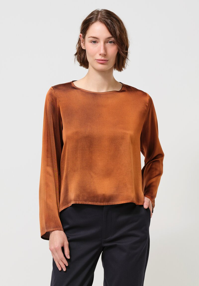 Avant Toi Round Neck Maglia Silk Top in Nero & Ambra Orange