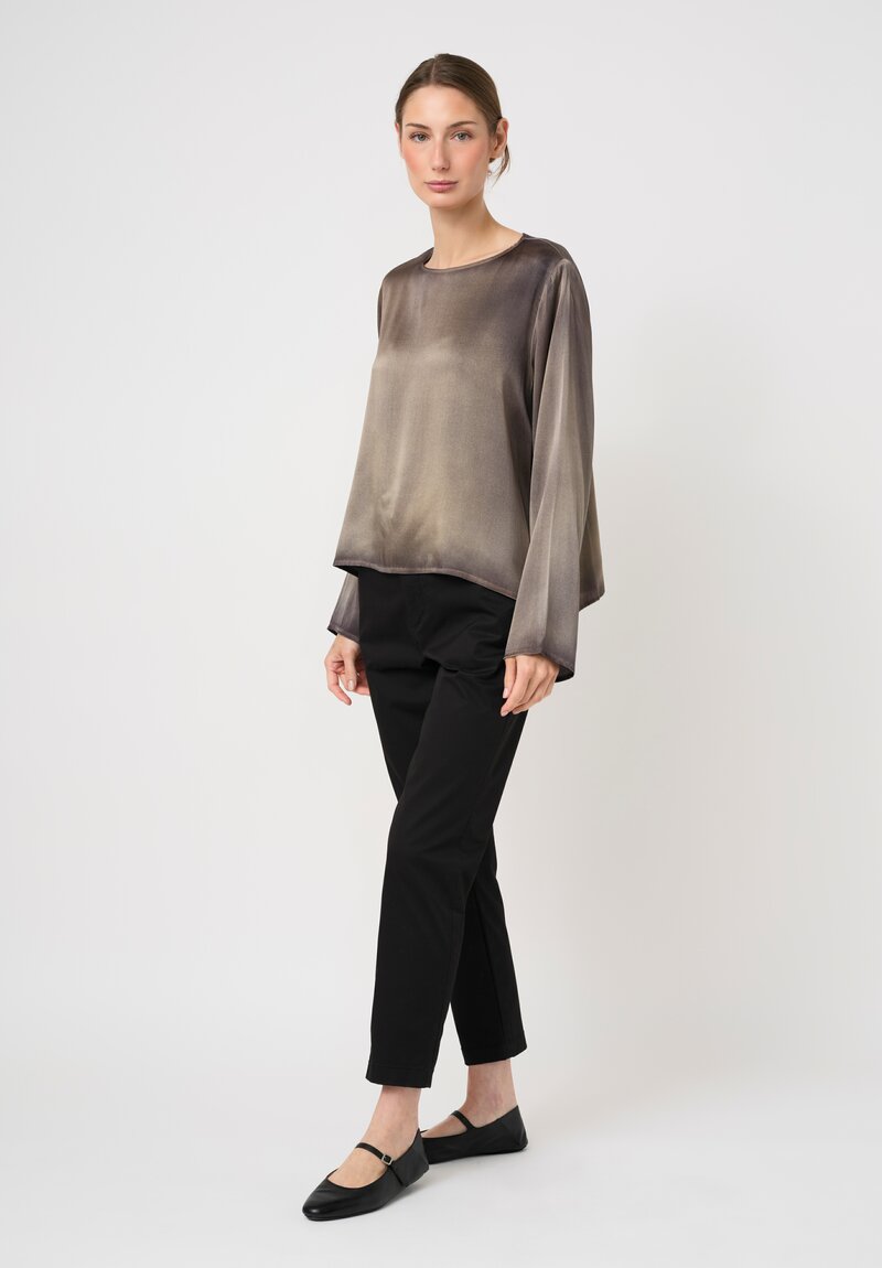 Avant Toi Hand-Painted Silk Girocollo Top in Nero & Cumino Brown