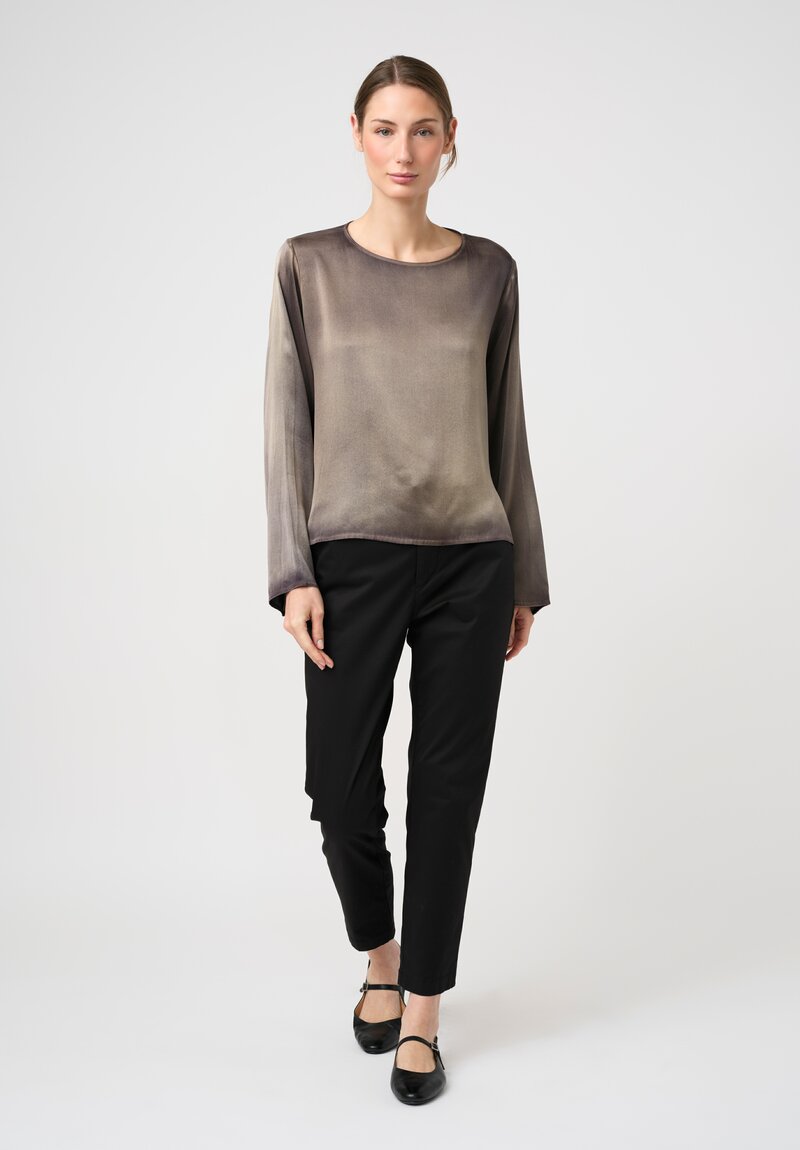 Avant Toi Hand-Painted Silk Girocollo Top in Nero & Cumino Brown