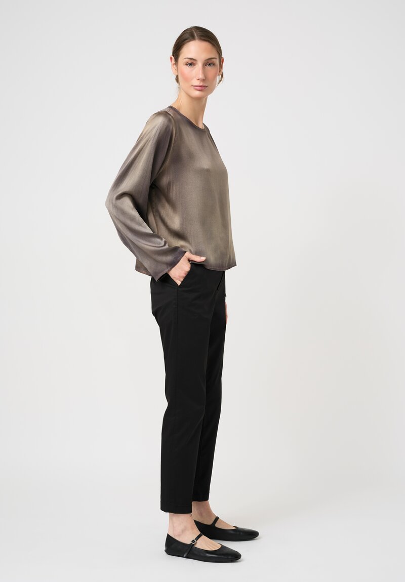 Avant Toi Hand-Painted Silk Girocollo Top in Nero & Cumino Brown