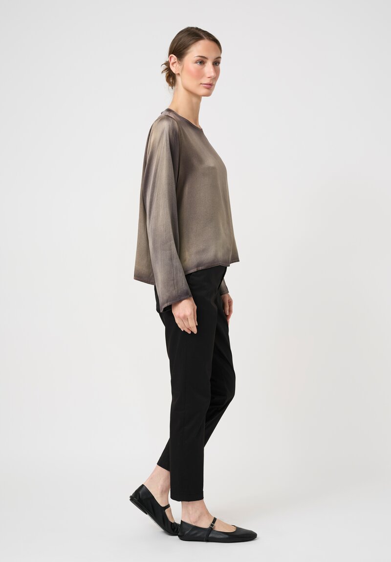 Avant Toi Hand-Painted Silk Girocollo Top in Nero & Cumino Brown