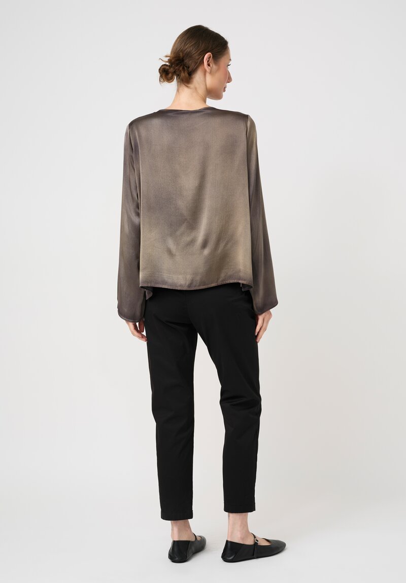 Avant Toi Hand-Painted Silk Girocollo Top in Nero & Cumino Brown