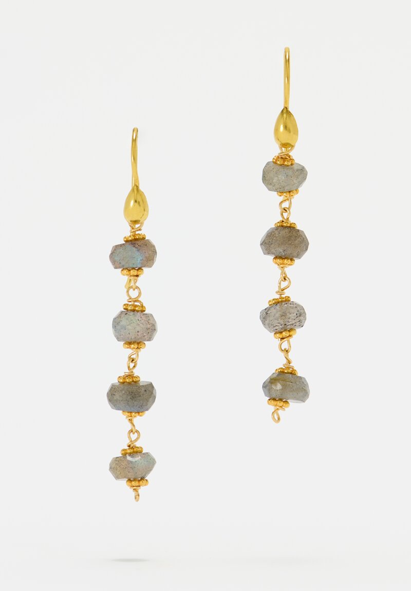 Greig Porter 18K Starbursts & Faceted Labradorite Dangle Earrings 1.875"