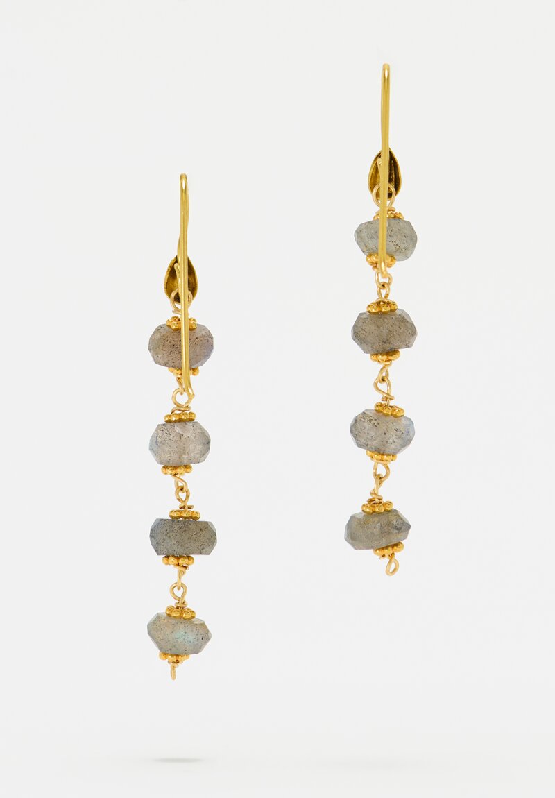 Greig Porter 18K Starbursts & Faceted Labradorite Dangle Earrings 1.875"