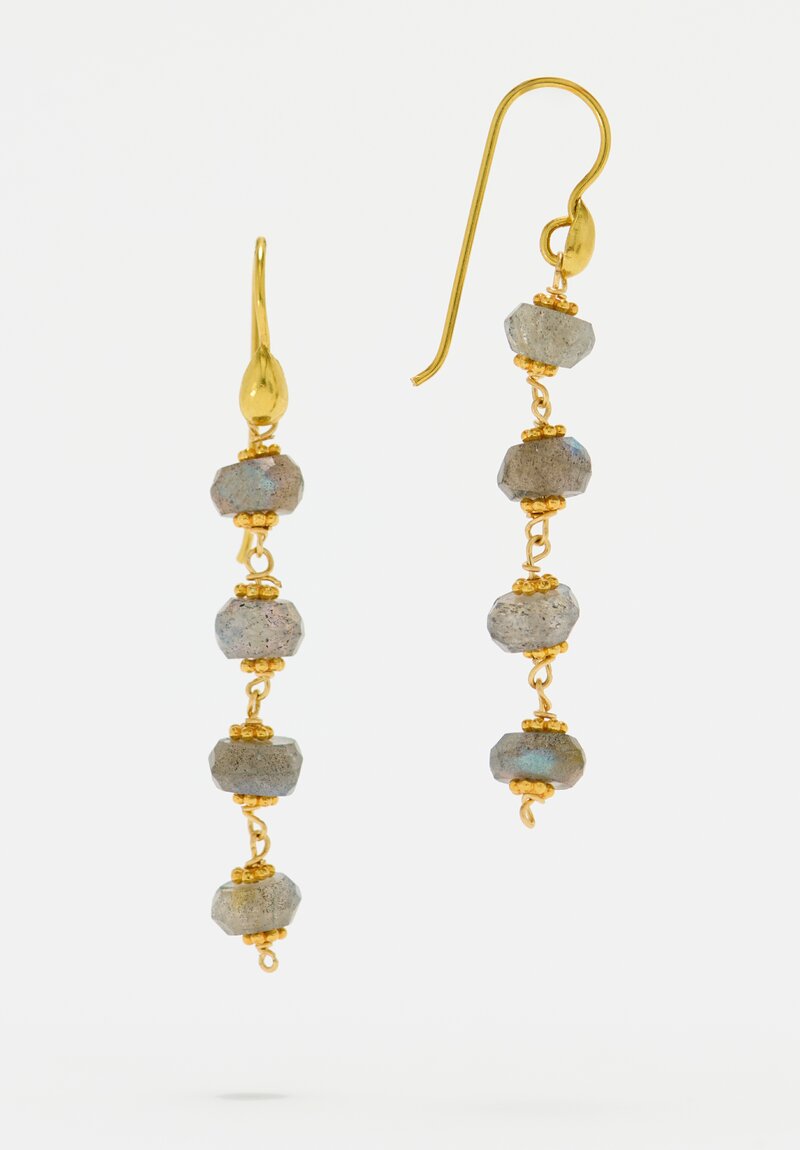 Greig Porter 18K Starbursts & Faceted Labradorite Dangle Earrings 1.875"