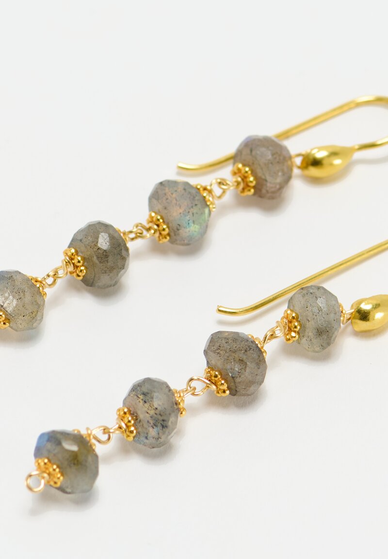 Greig Porter 18K Starbursts & Faceted Labradorite Dangle Earrings 1.875"