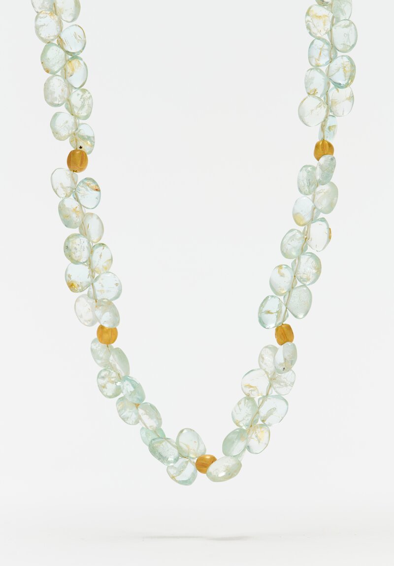 Greig Porter 18K Ridged Rounds & Aquamarine Droplets Necklace 17.5"