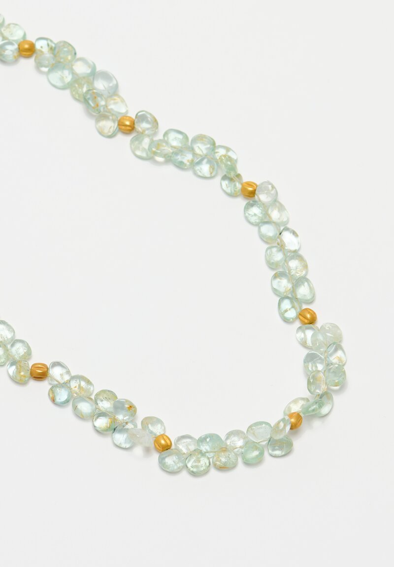 Greig Porter 18K Ridged Rounds & Aquamarine Droplets Necklace 17.5"