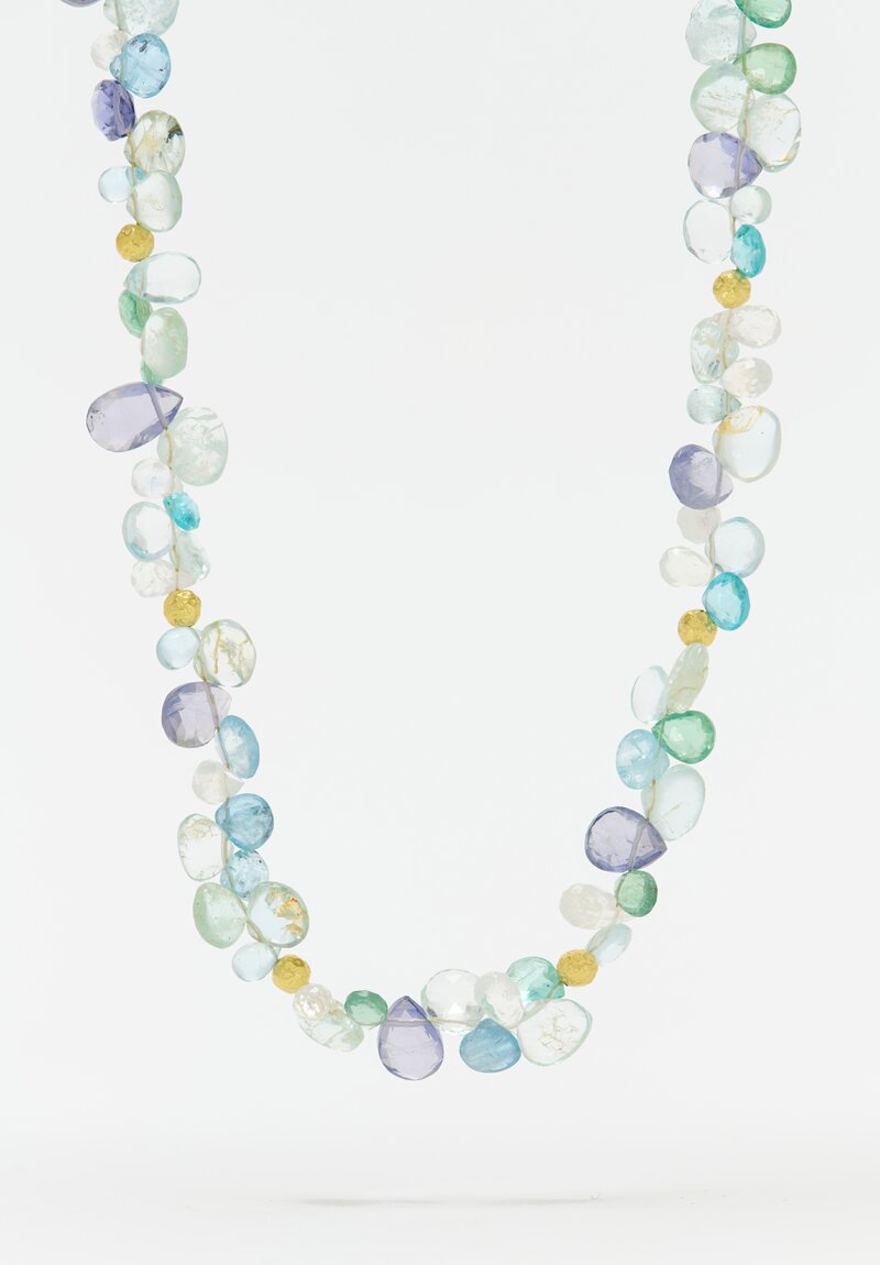 Greig Porter 18K Dimpled Rounds, Aquamarine & Apatite Droplet Necklace 17.25"
