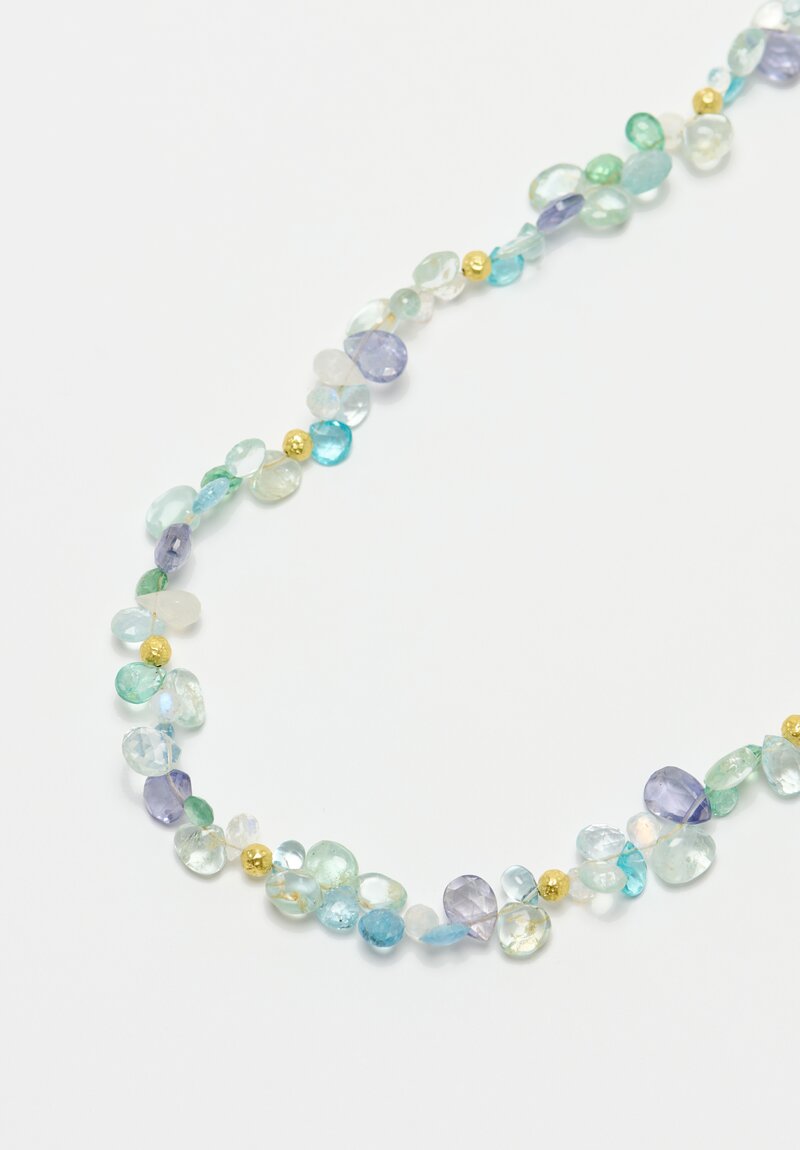 Greig Porter 18K Dimpled Rounds, Aquamarine & Apatite Droplet Necklace 17.25"