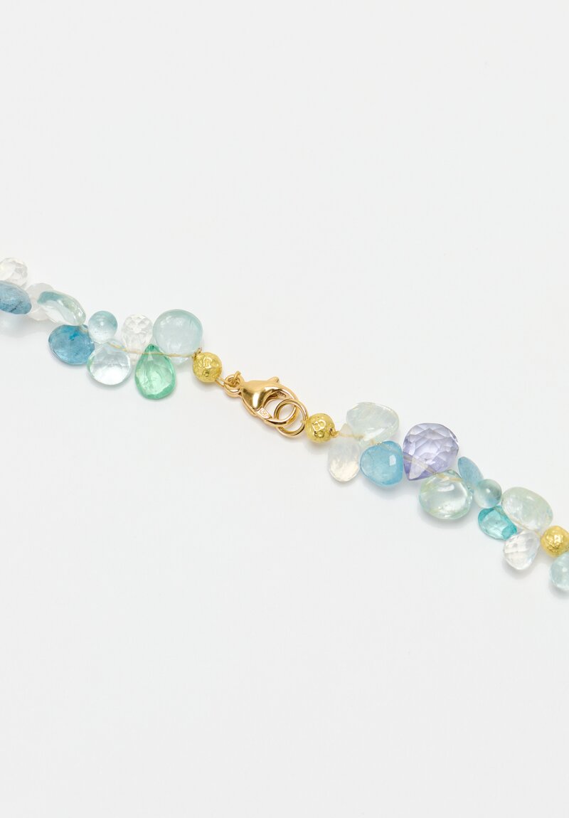 Greig Porter 18K Dimpled Rounds, Aquamarine & Apatite Droplet Necklace 17.25"