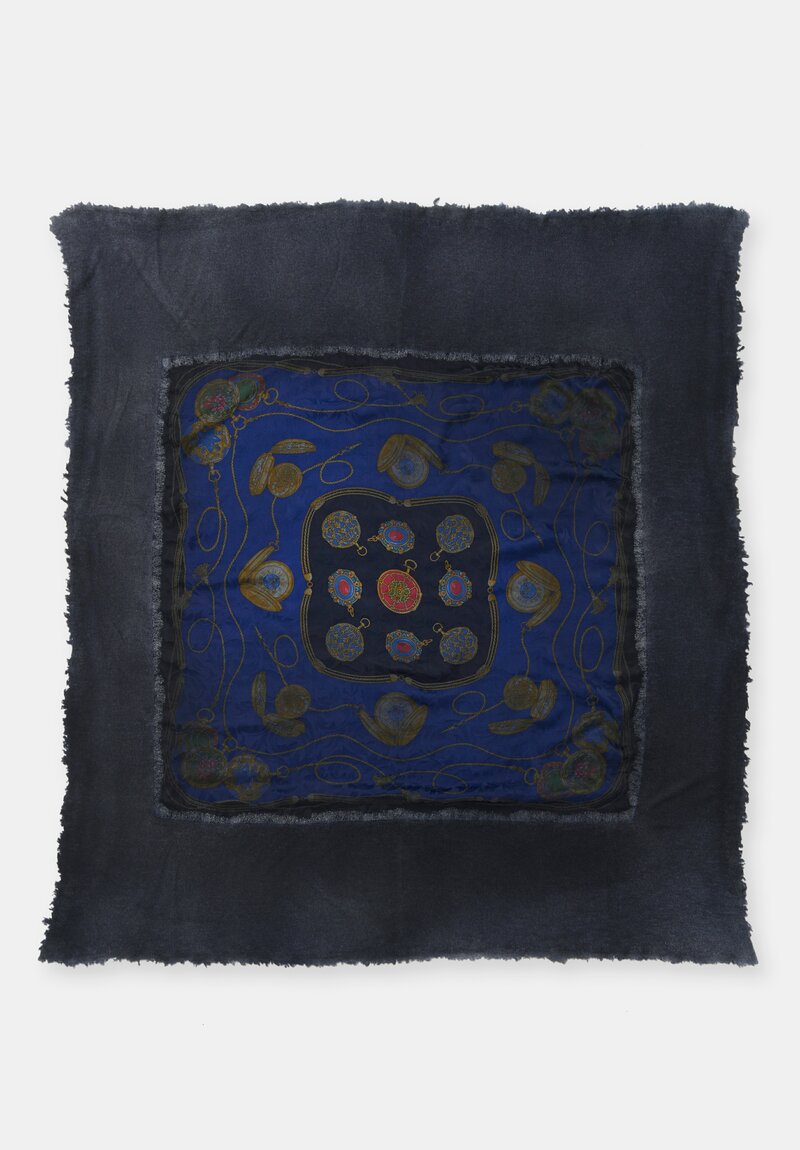 Avant Toi One-of-a-Kind Cashmere & Silk Quadrello Scarf Nero, Navy Blue