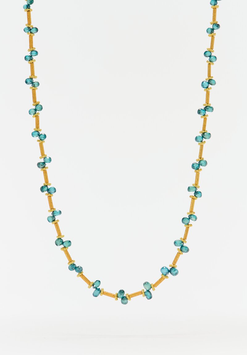 Greig Porter 18K Starburst Cylinders & Blue Diamond Necklace 19.375