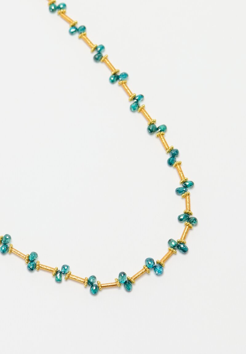 Greig Porter 18K Starburst Cylinders & Blue Diamond Necklace 19.375