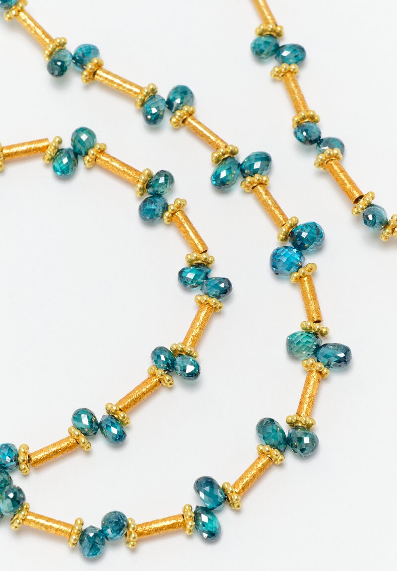 Greig Porter 18K Starburst Cylinders & Blue Diamond Necklace 19.375